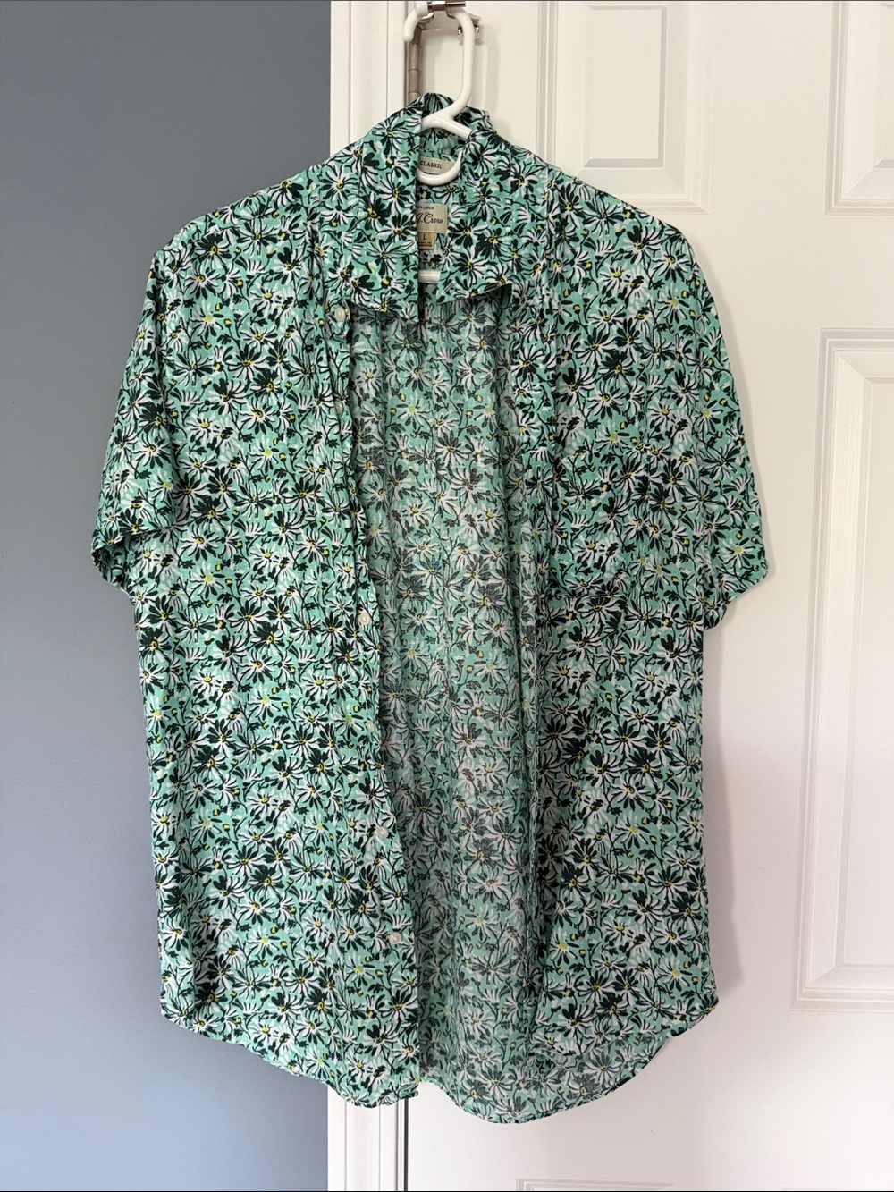 Men's Floral Linen Short-Sleeve Button-Up Shirt - Mint Green